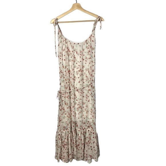 Lulus Be My Honey Cream Floral Print Tie-Strap Midi Dress M - Picture 3 of 5